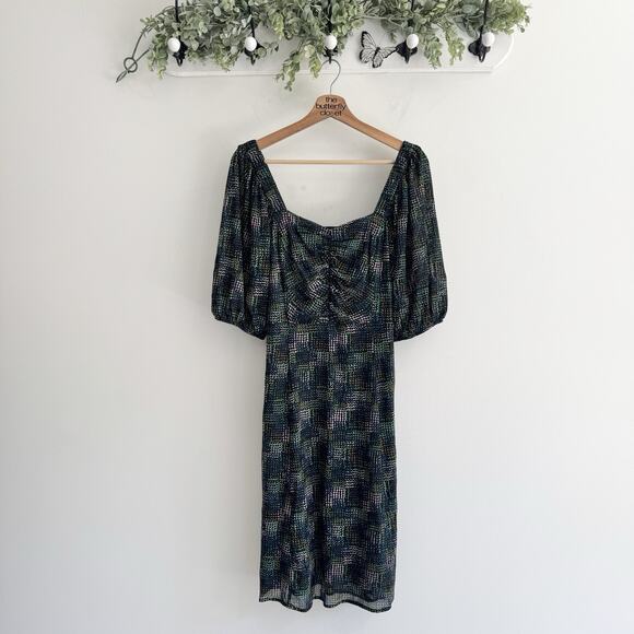 CAbi Dresses & Skirts - CAbi Elaine Dress Puff Sleeve Sweetheart NeckLine Midi Multicolor Dotted KD 4214
